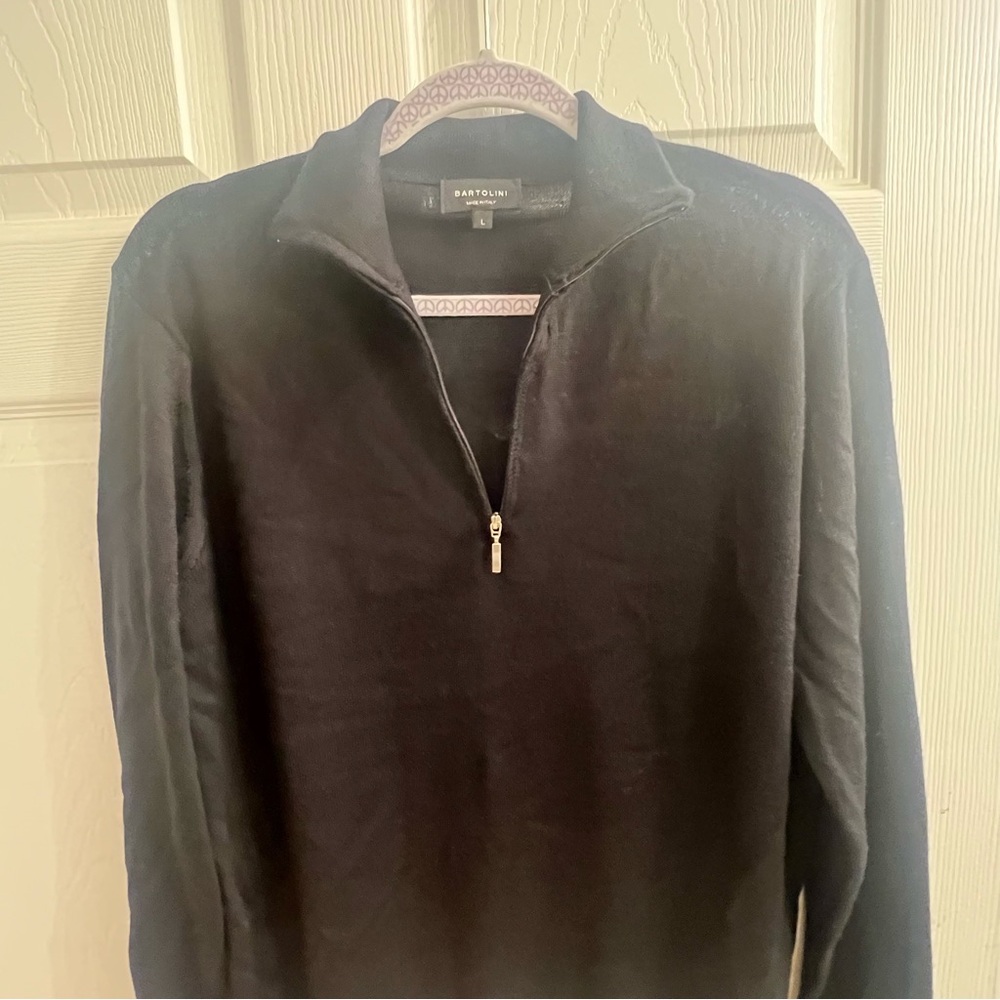 Bartolini Wool Blend Men's Black 1/4 Zip Sweater Size Large Soft Luxurious Italy
